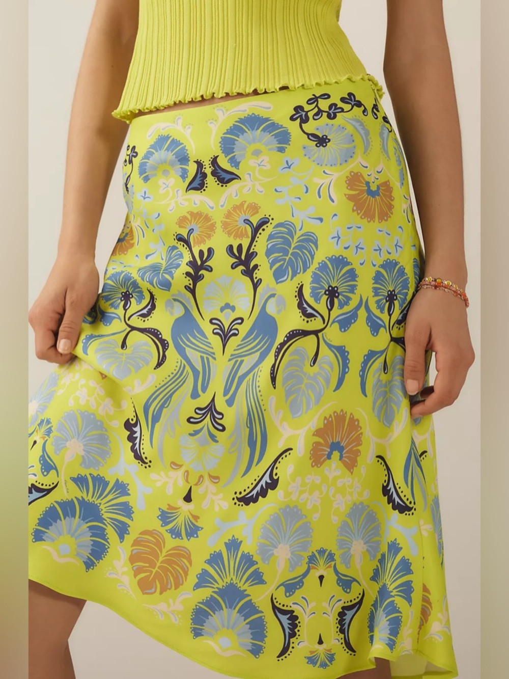 NWT Farm Rio x Anthropologie Sateen Knee-Length Slip Skirt size XS